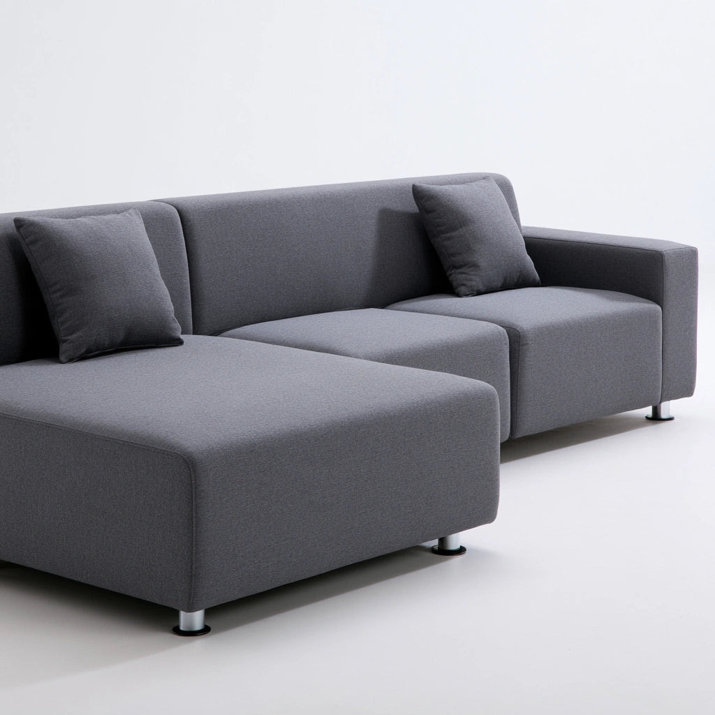 Canapé d'angle modulable aux lignes épurées, coloris gris moyen