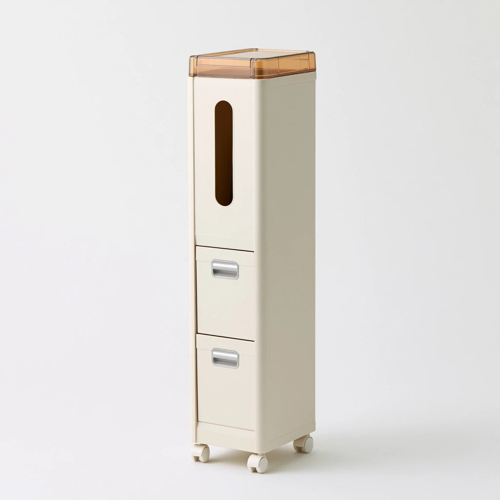 Chariot de rangement en plastique sur roulettes, coloris crème