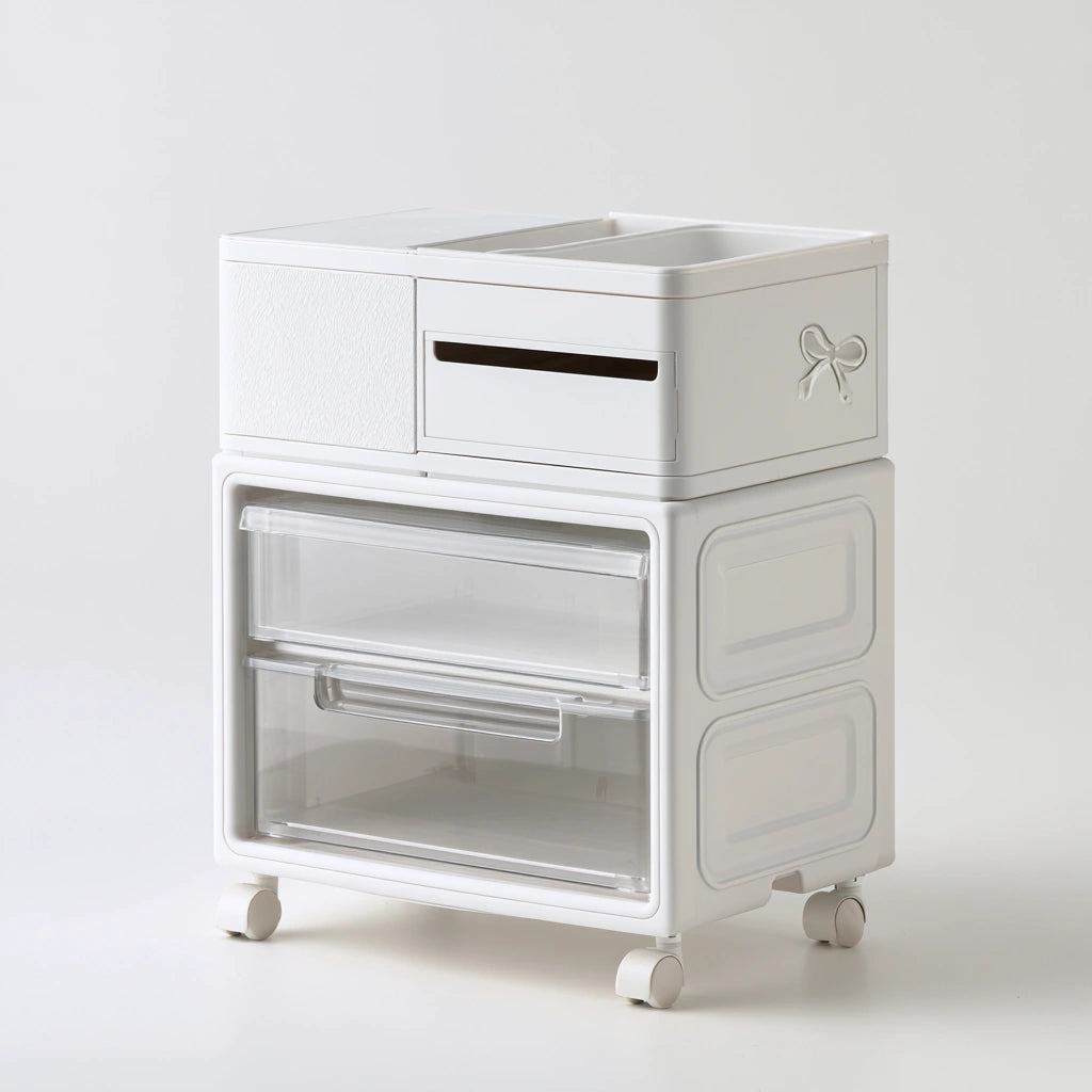 Tour de rangement sur roulettes en plastique sur roulettes, coloris blanc
