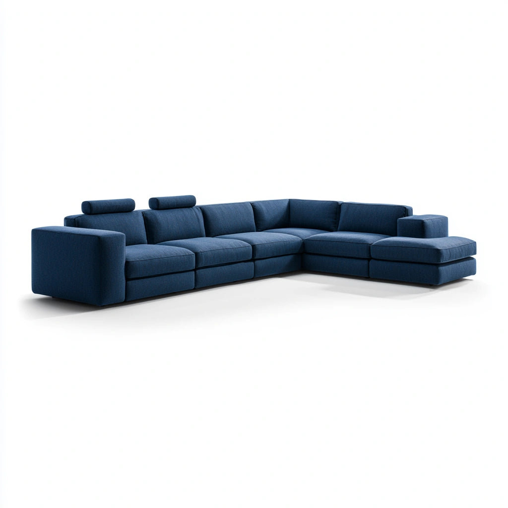 Canapé d'angle modulable aux lignes épurées, coloris bleu profond