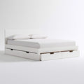 Cadre de lit avec tête de lit en bois, coloris blanc