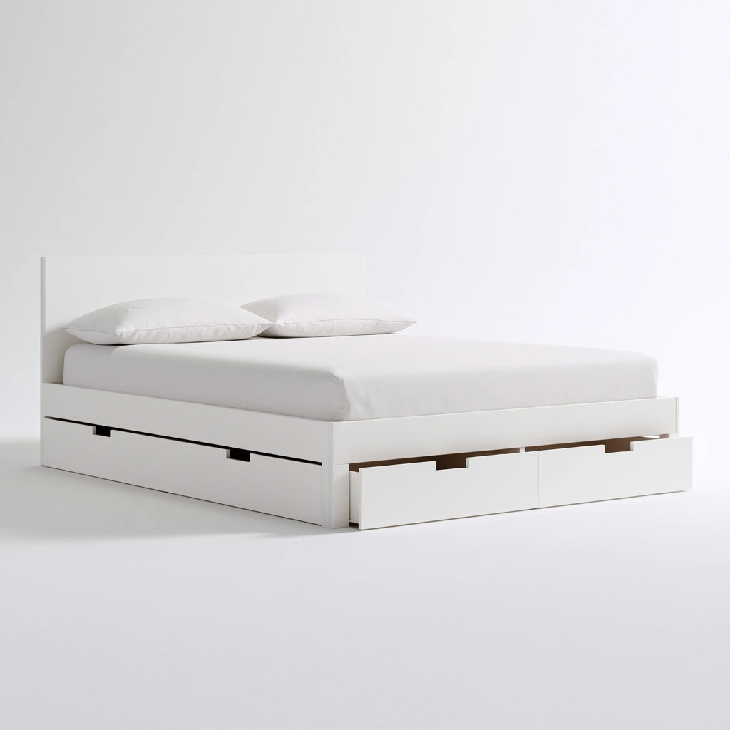 Cadre de lit avec tête de lit en bois, coloris blanc