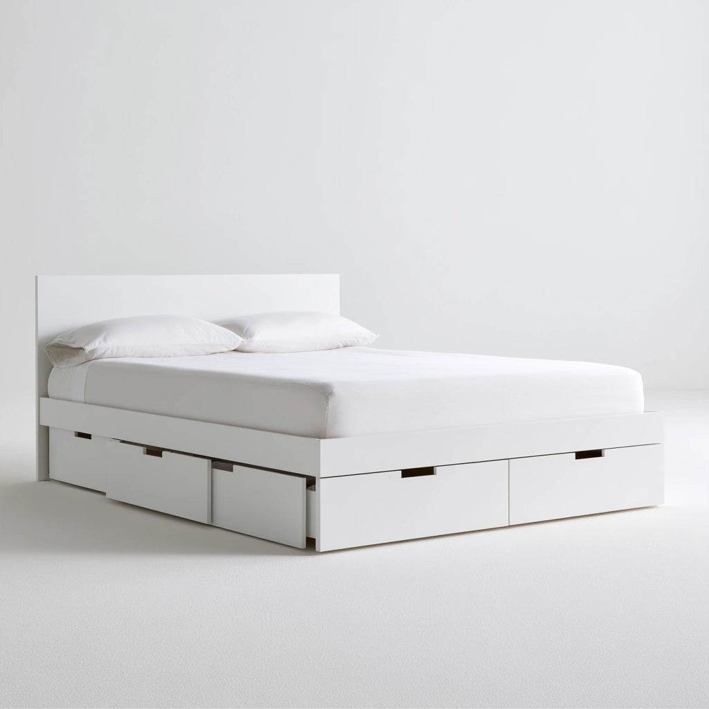 Cadre de lit avec tête de lit en bois, coloris blanc
