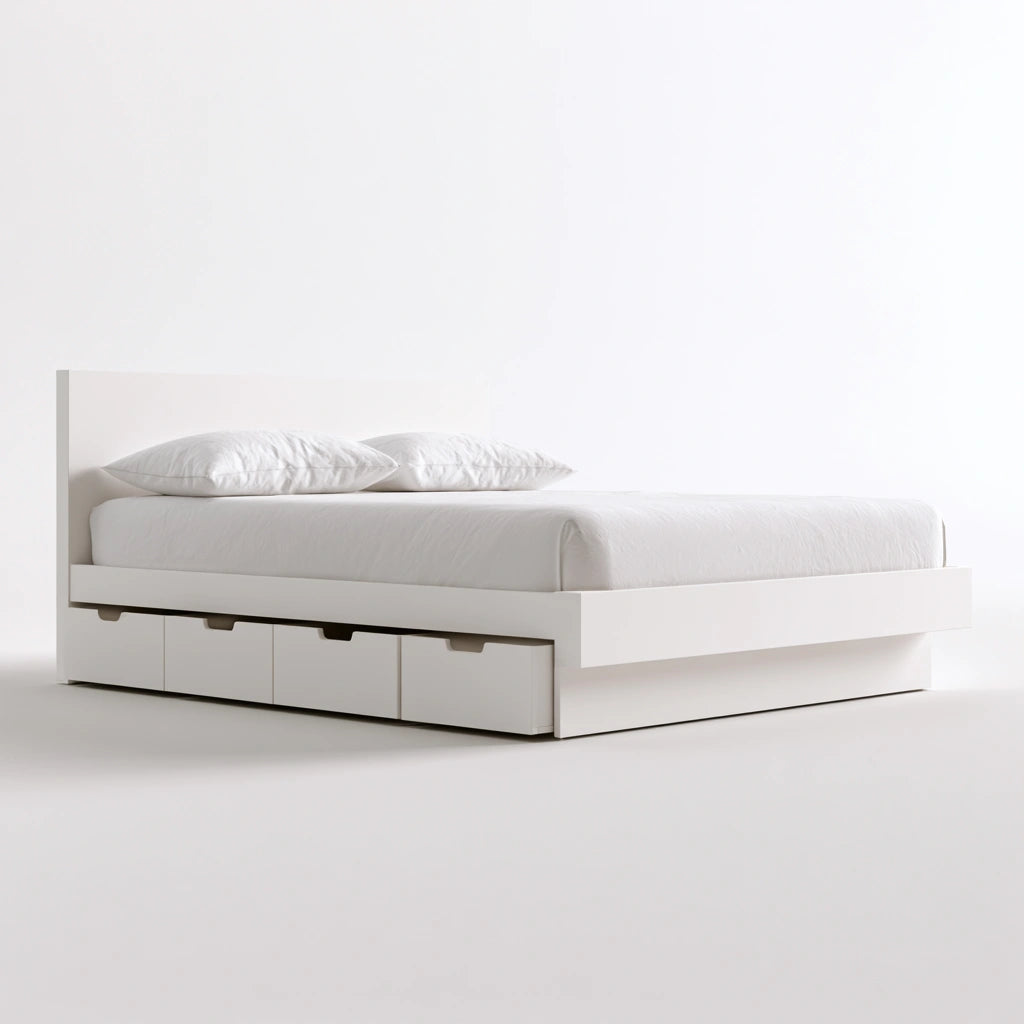 Cadre de lit avec tête de lit en bois, coloris blanc